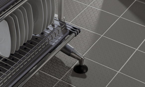 Heavily textured floor in a commercial kitchen.